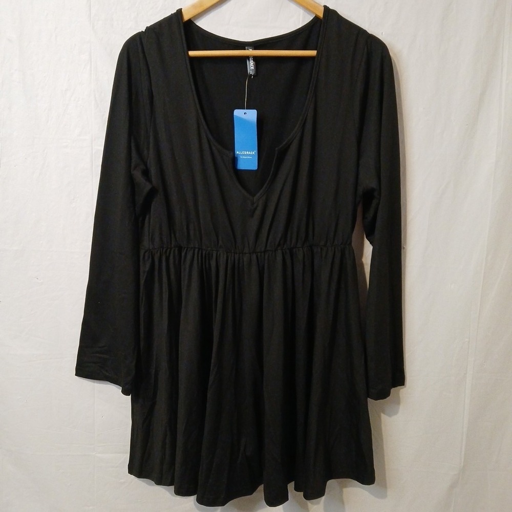 Women's Top Blouse 1X, Long Sleeve, Pullover, Black , Allegrace